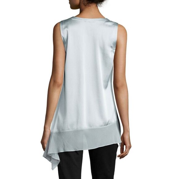Eileen Fisher Silk Charmeuse Stretch Sleeveless Asymmetric Tunic Top Grey XS - Picture 2 of 14